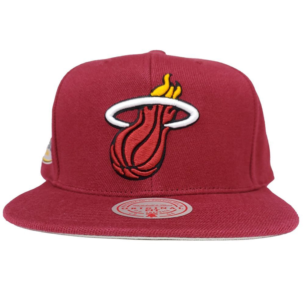 Miami Heat Mitchell & Ness NBA Snapback Hat Cap 3D Logo Side Logo Maroon Red NWT